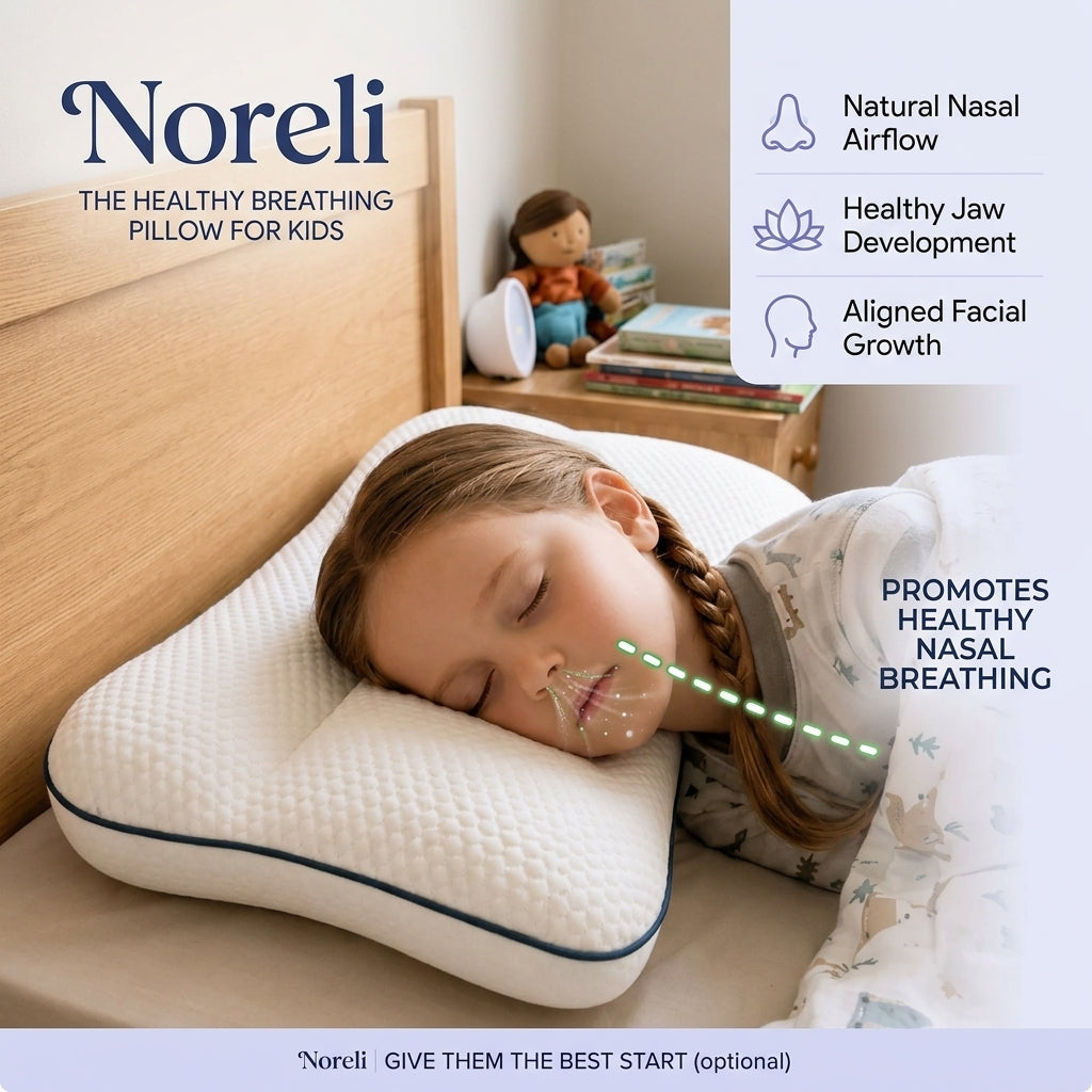 Close view of the Noreli pillow contour with a child resting in the center cradle