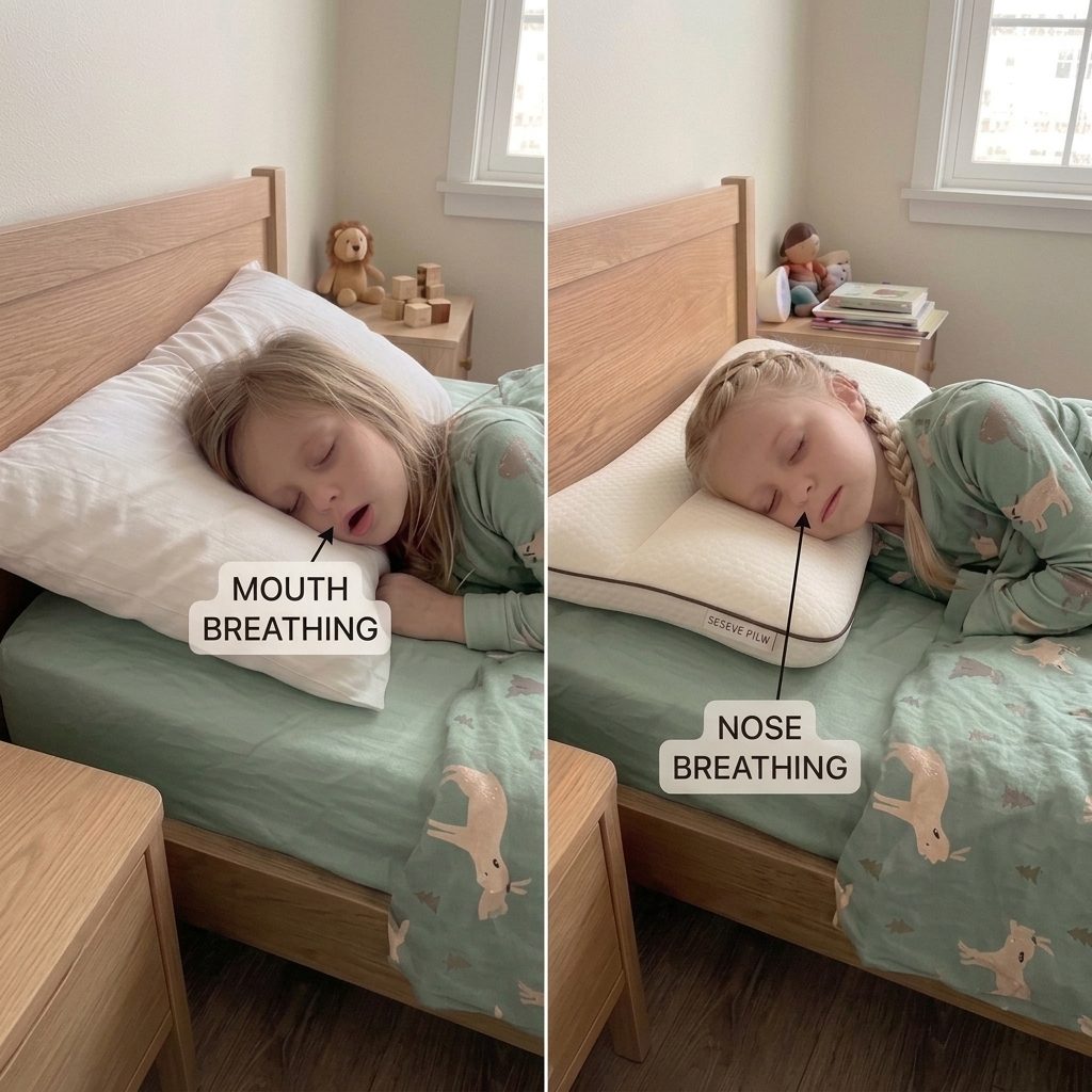 Mouth breathing on a standard pillow compared with nose breathing on the Noreli pillow